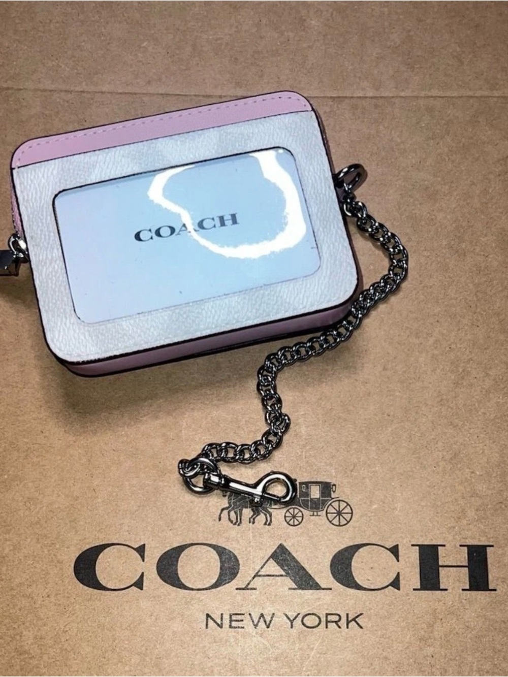 COACH Zip Card Case Cardholder Wallet Chalk & Carnation with Silver Hardware NWT - Picture 3 of 4